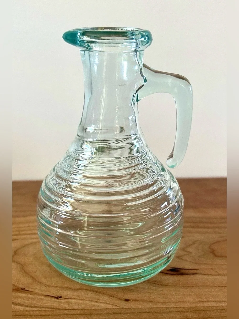 VTG Vetreria Etrusca Italy Ribbed Beehive Blue Glass Decanter Cruet W/Stopper 5”